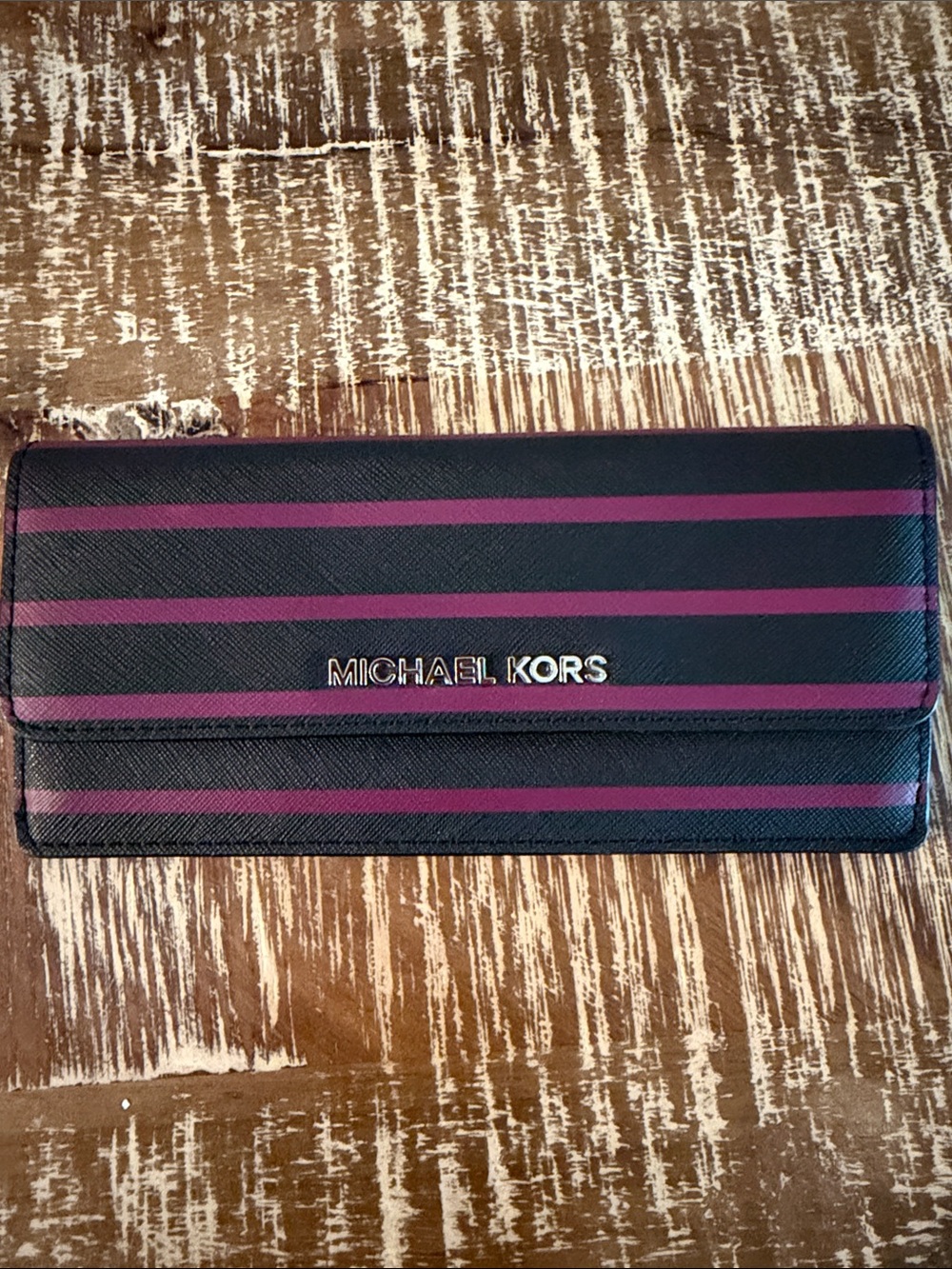 Michael Kors Black Wallet with Purple Stripes